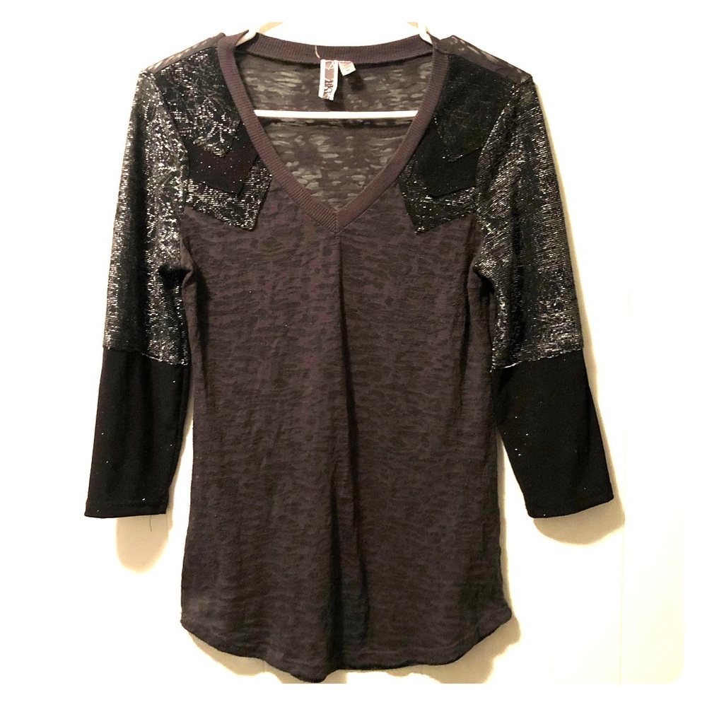 3/4 Length Sleeve Black & Sparkly Top